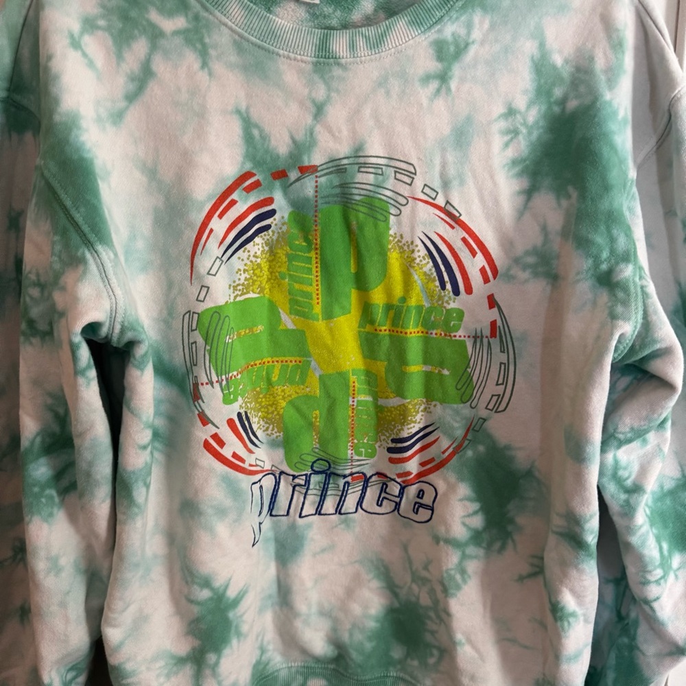 PRINCE Tie-Dye Crewneck Sweatshirt - Green & White with Neon Graphic - Picture 2 of 4
